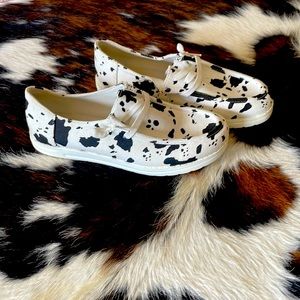 Womens cow print slip on 8.5